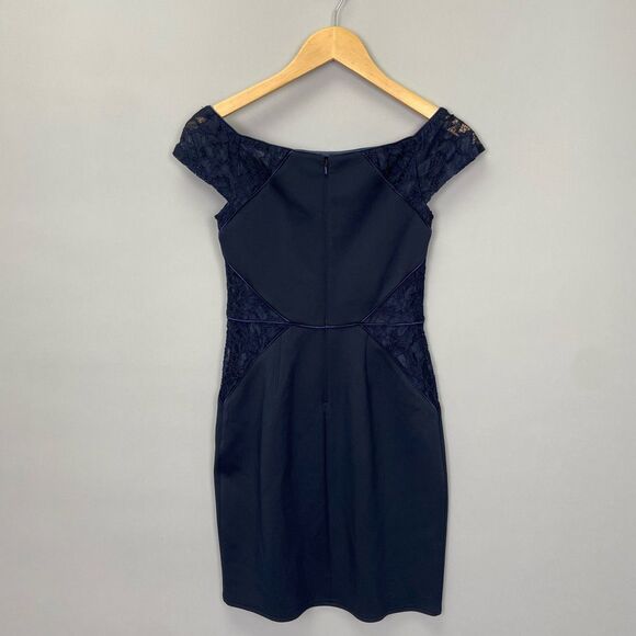 $288 Sho by Tadashi Shoji Women's Dark Blue Lace Cutout Short Sleeve MIDI Dress - Picture 4 of 8